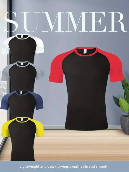 Men's Compress Shirt + 2-in-1 sports shorts 2pcs Set Leisure Breath Short Sleeve Sport Jogging Gym Brand Print Clothing