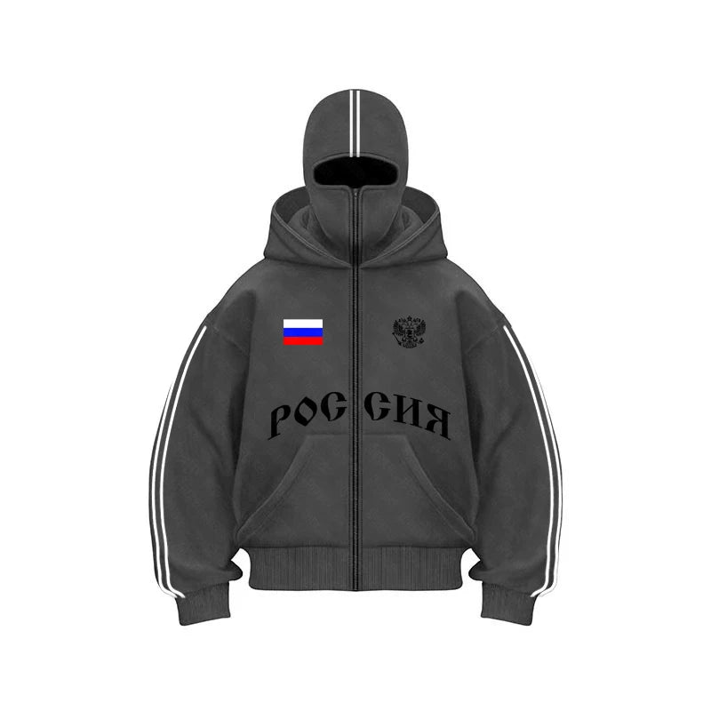 Vintage Double Zip Hoodies Y2K Clothes Men Hip Hop Lettering Graphic Oversized Hoodies Sweatshirts Casual Jacket
