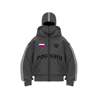 Vintage Double Zip Hoodies Y2K Clothes Men Hip Hop Lettering Graphic Oversized Hoodies Sweatshirts Casual Jacket