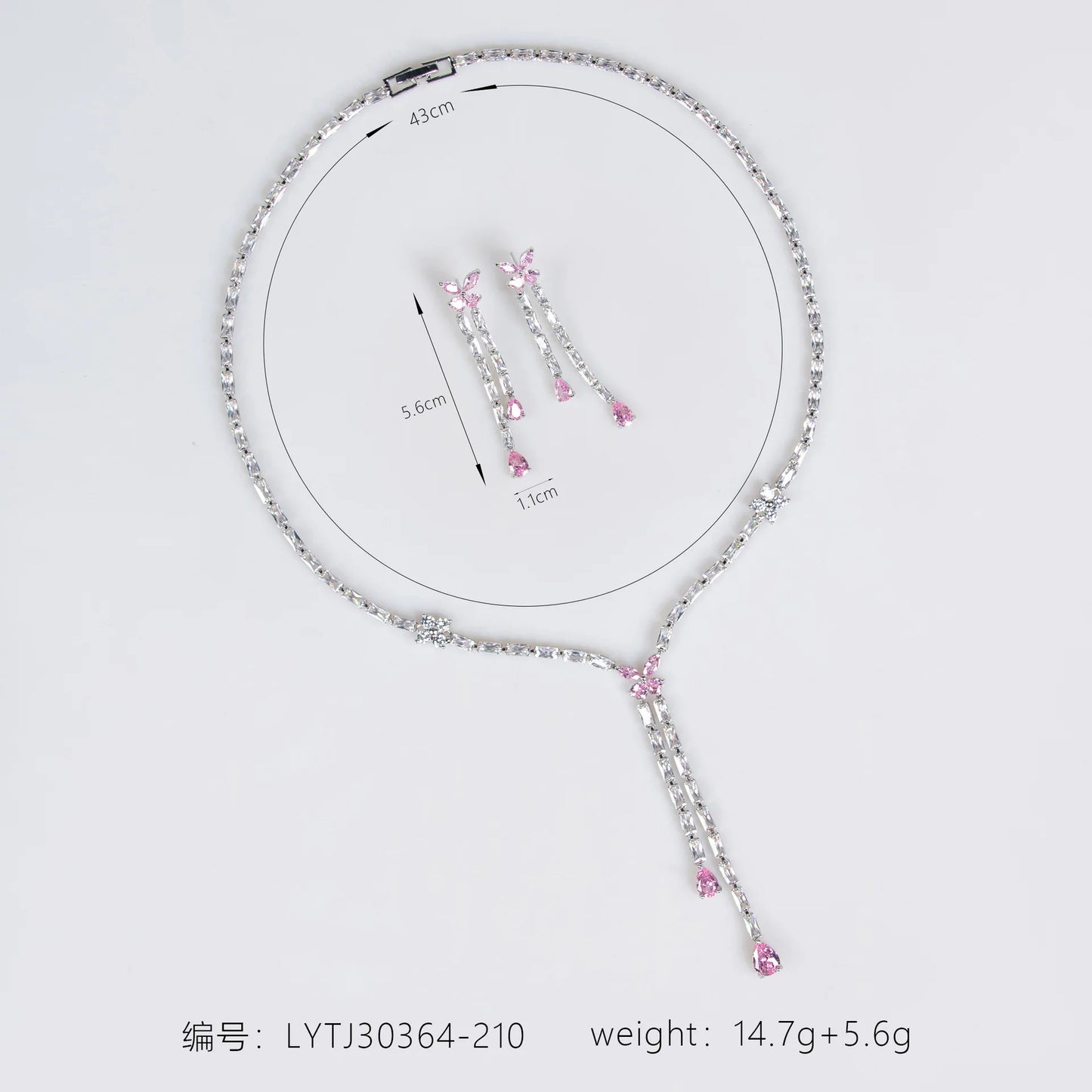 Diamond-encrusted waterdrop necklace and earring set, light luxury high-end clavicle chain, niche and versatile jewelry