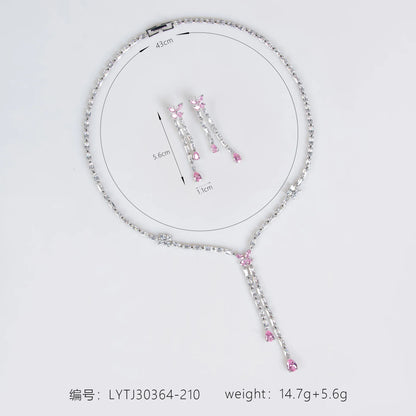 Diamond-encrusted waterdrop necklace and earring set, light luxury high-end clavicle chain, niche and versatile jewelry