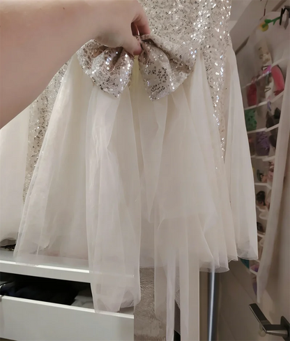 Summer Girls Tulle Dress Princess Sequined Puff Mesh Gown Kids Birthday Party Vestidos Children Casual Fashion Clothes 2-10Y