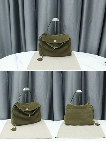 Suede Leather Tote Bag for Women Large Capacity Cowhide Shoulder Bag Designer Lock Satchel Chic Soft Nubuck Crossbody Purse