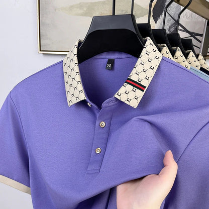 Fashion brand letter jacquard short sleeve high-end men's polo shirt comfortable and breathable summer new casual lapel T-shirt