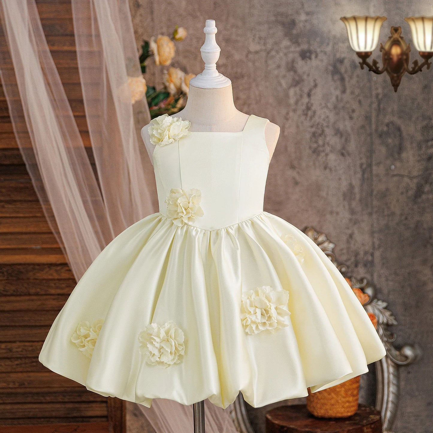 Summer Flower Bridesmaids Girls Dress Elegant Birthday Party Princess Prom Dresses Girl Gala Bow Baptism Wedding Evening Costume