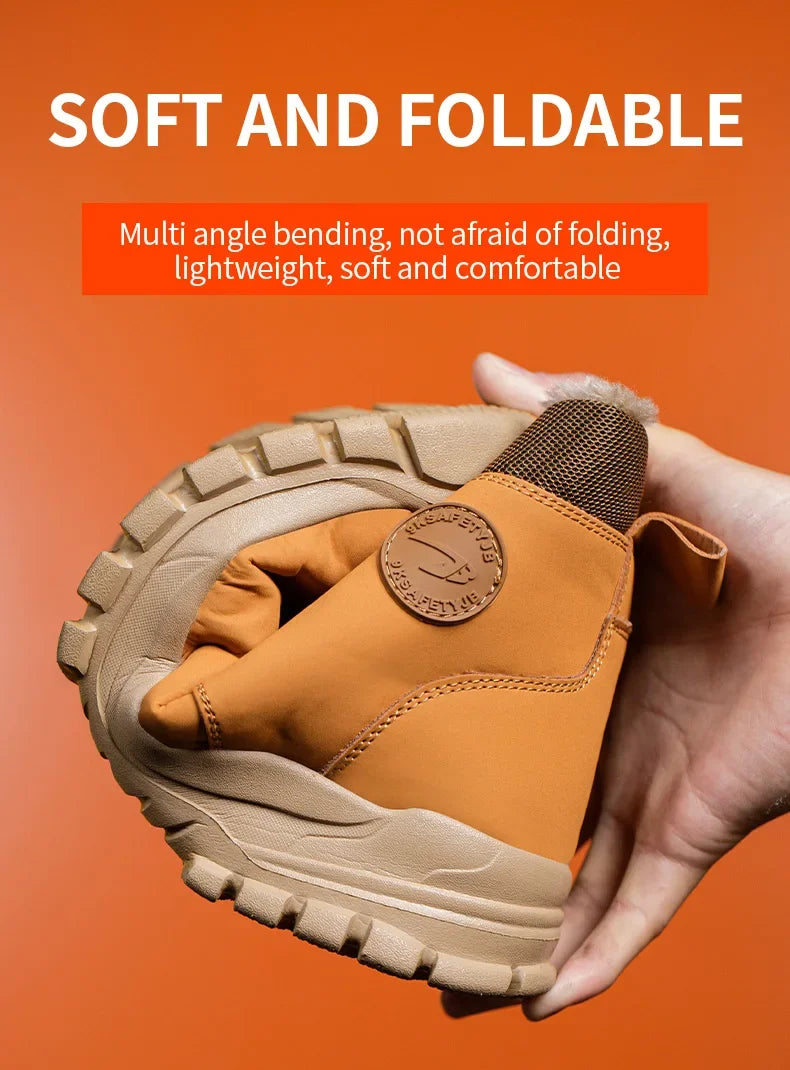 Winter Warm Men's Work Safety Boots Waterproof Rugged Steel Toe Shoes Sneakers Safety Protection Coldproof