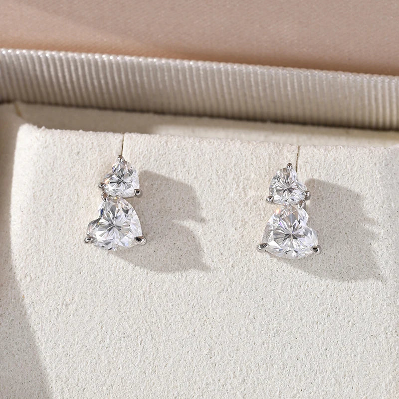 Cute Heart Cut 3CTTW All Moissanite Stud Earrings for Women 925 Sterling Silver Sparkling Diamond Ear Jewelry Plated 18K