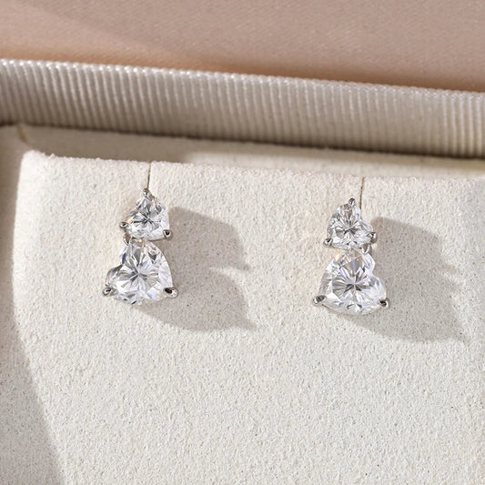 Cute Heart Cut 3CTTW All Moissanite Stud Earrings for Women 925 Sterling Silver Sparkling Diamond Ear Jewelry Plated 18K