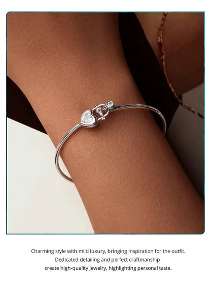Dainty 925 Sterling Silver Lock Bar Bracelet for Women Delicate Thin Cuff Bangle Bracelet White Gold Plated Jewelry