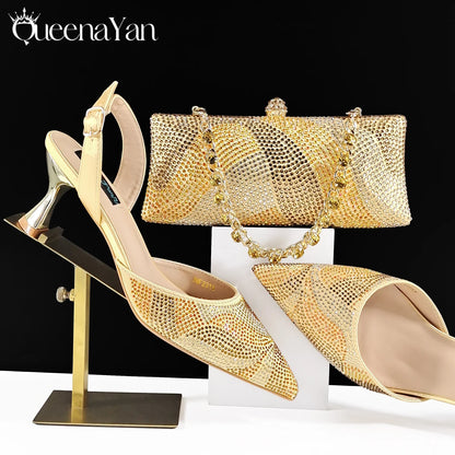 Festive Elegance Spot Goods Dazzling Heels and Chic Long Bag Clutch Perfect Combination Of Shoes And Bag for Special Occasions