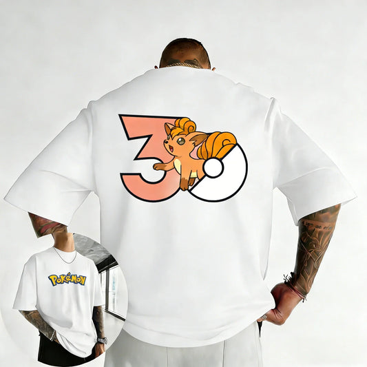 30th Anniversary Vulpix Printed T-shirt Summer New Men's and Women's Loose Casual Hip Hop Trendy Short Sleeve Top