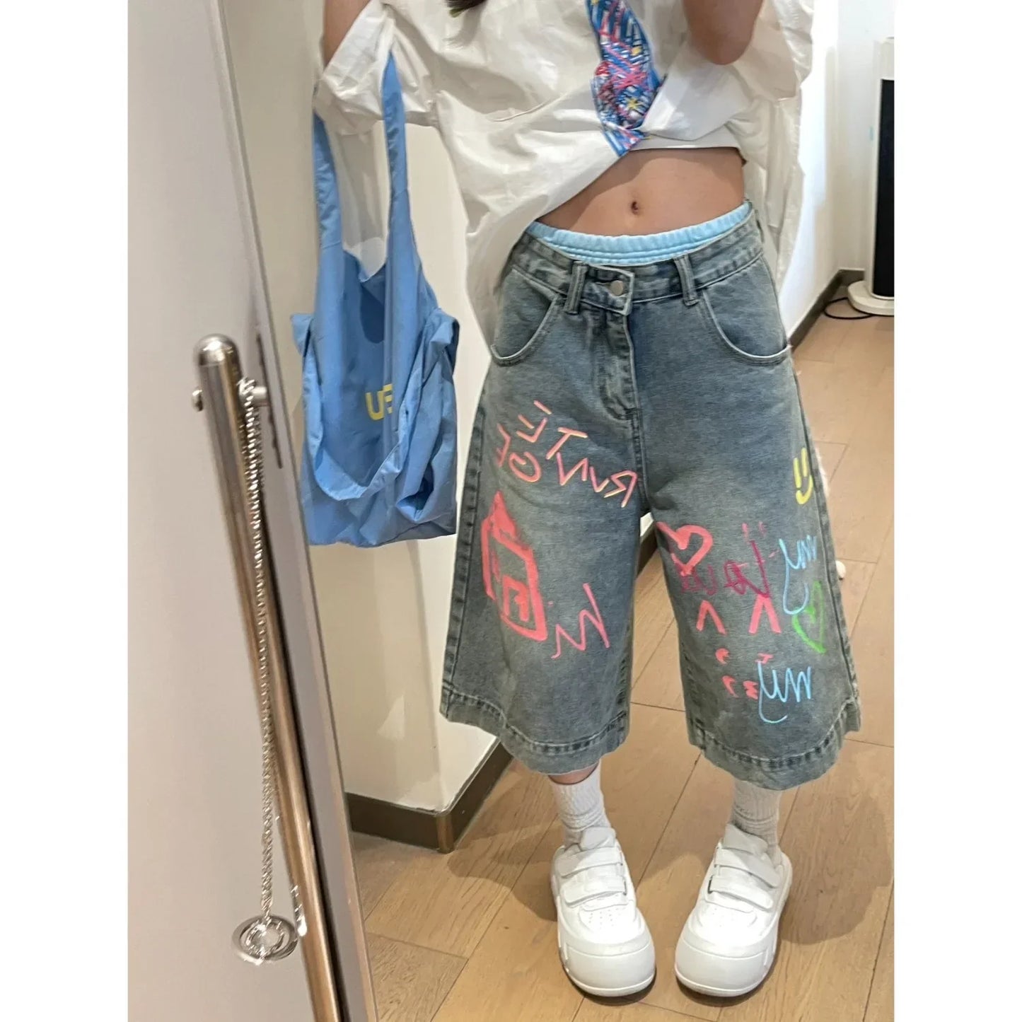 High Waist Straight Leg Loose Fit Seven Inch Short Pants