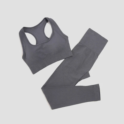2/3Pcs Women Seamless Fitness Yoga Suit Workout Long Sleeve Crop Top Shirt Sports Bra High Waist Running Leggings Gym Clothing