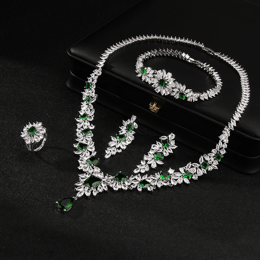 Conjunto de Joias Charmosas para Festa de Casamento com Colar e Brincos de Design Floral Nobre e Vibrante