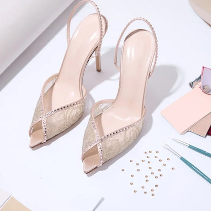 Trending Ladies Shoes 2026 Women Sandals High Heels Summer Luxury Shoes Nude Pink Mesh Slingback Stiletto Party Runway Sandals
