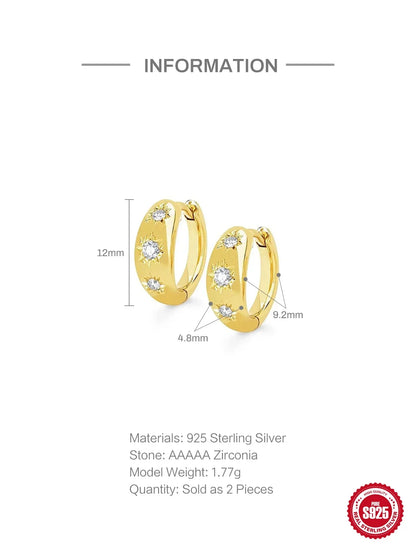Ins Star Anise 925 Sterling Silver  Earring For Women Hoop Earrings Crystal Fine Jewelry Glossy 18K Gold Mom Gift Trend