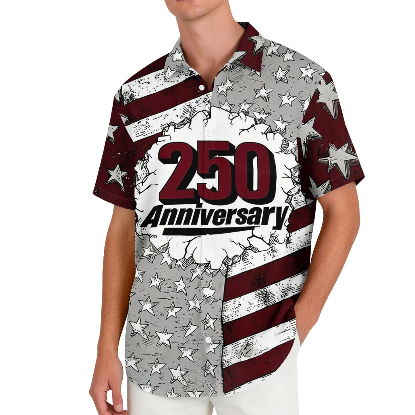 Patriotic American Flag Print Mens 250 Years of Freedom Raglan T Shirt Waffle V Neck Short Sleeve Casual Tops