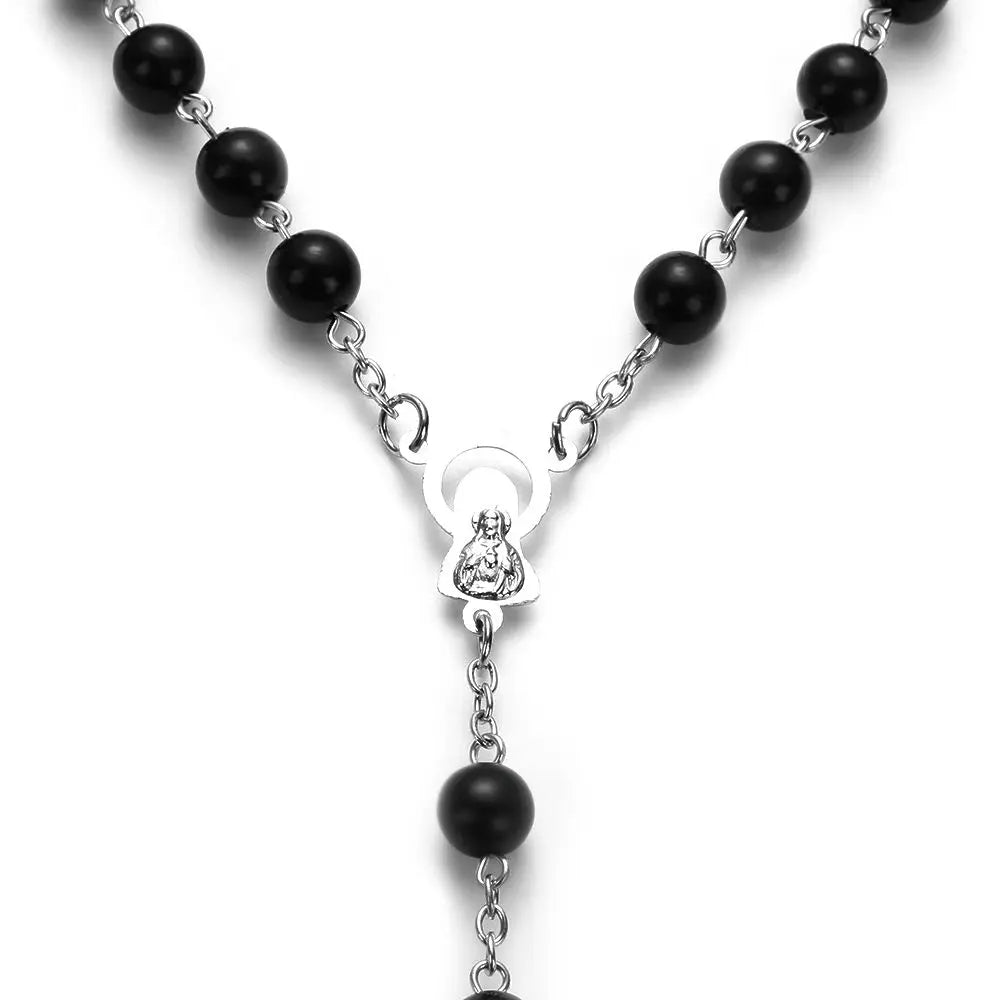 Jewelry Crucifix Charm Vintage Cross Necklace Jesus Rosary Beads Chain Virgin Mary Pendant
