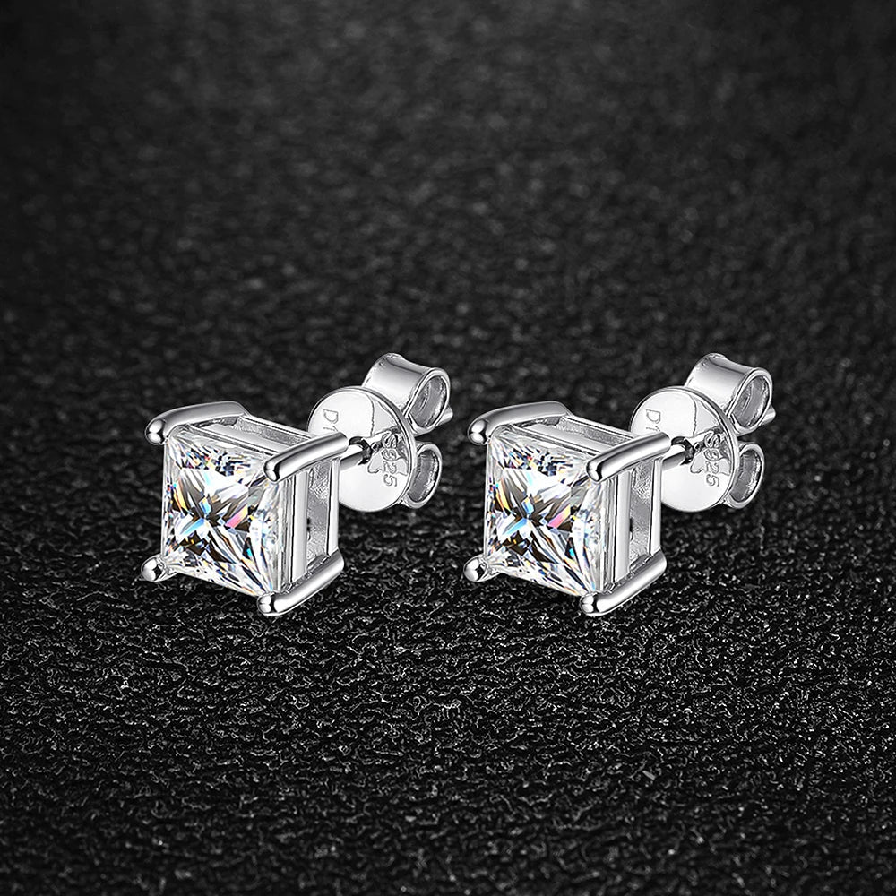 Certified 0.6/1/2/6carat Princess Cut Moissanite Diamond Stud Earrings for Women Men 925 Sterling Silver Square Ear Studs