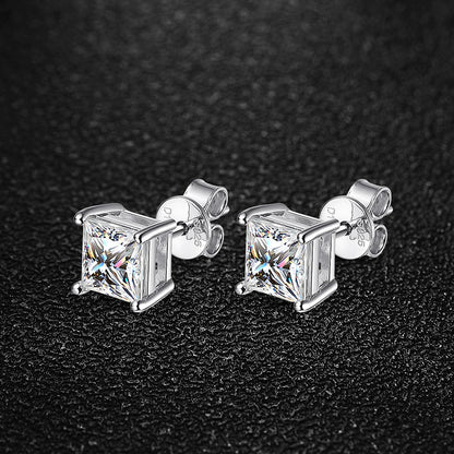 Certified 0.6/1/2/6carat Princess Cut Moissanite Diamond Stud Earrings for Women Men 925 Sterling Silver Square Ear Studs