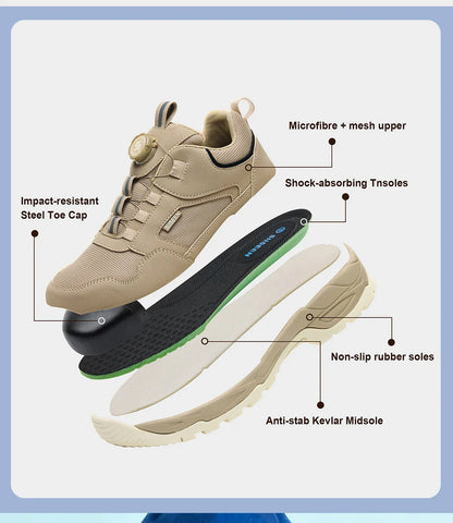 Men's Safety Shoes Steel Toe Anti- Crush Kevlar Rubber Non- Slip Bottom Fashion Button Style Work Shoes