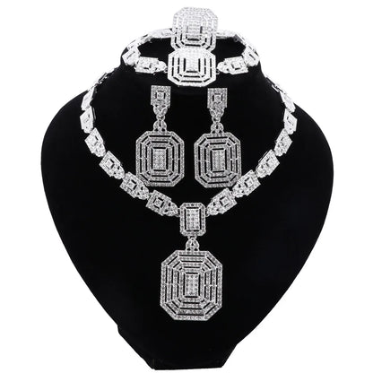 Silver Plated Jewelry Sets For Women Necklace Earrings Bracelet Ring Dubai African Indian Bridal Accessory