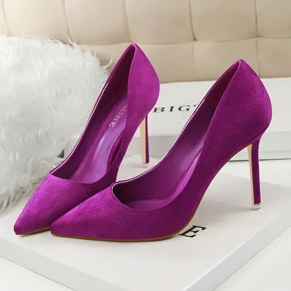 Women 9cm High Heels Daily Party Colorful Suede Pumps Female Scarpins Stiletto Evening Banquet Red Yellow Shoes Plus Size 34-43