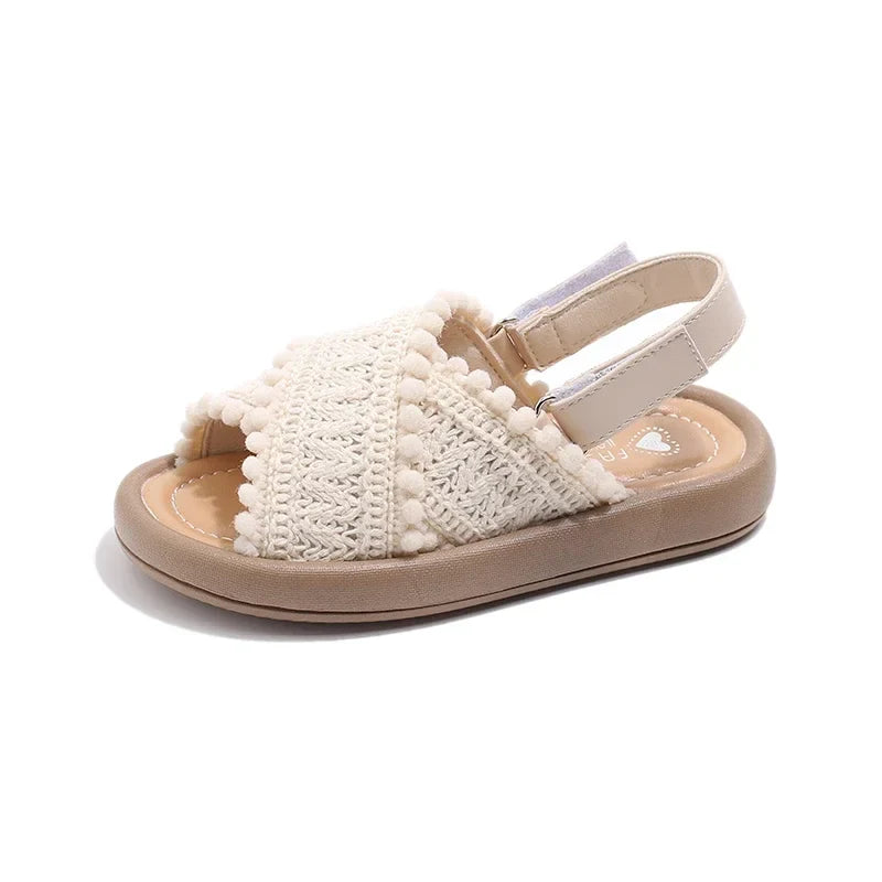 Girls Summer Beach Shoes Ethnic Style Kids Casual Sandals Soft Sole Fashion Children Retro Princess Shoes 2025 Summer New