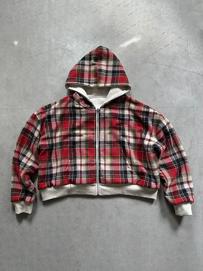 Winter Casual Plaid Print Hoodie Women's Warm Zip-Up Double-Sided Wear Sweatshirt Female Fashion Trendy Loose Hooded 2025 New