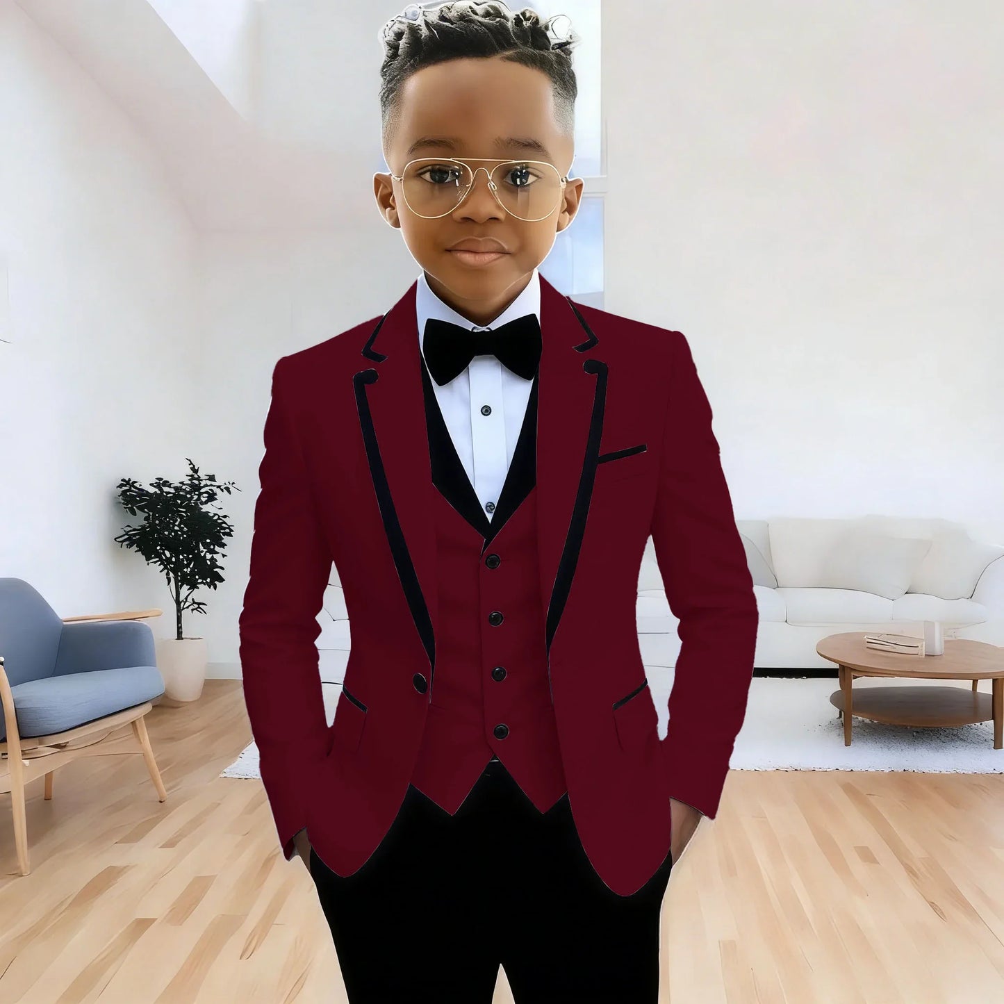 Fashion Formal Wear Suits For Boy (Jacket+Pants+Vest) Notched Lapel 3 Pieces Kids Flower Boys Wedding Party Dress Blazer Sets