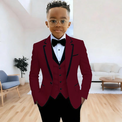 Fashion Formal Wear Suits For Boy (Jacket+Pants+Vest) Notched Lapel 3 Pieces Kids Flower Boys Wedding Party Dress Blazer Sets