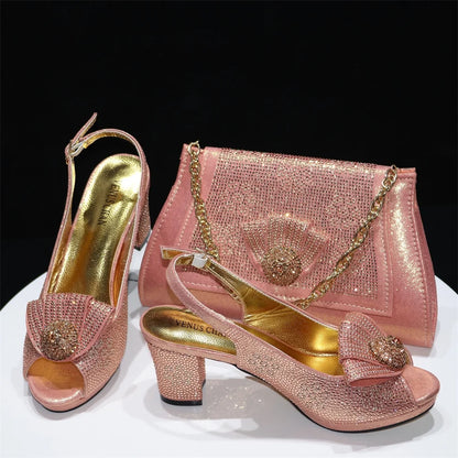 Women Shoes And Bag Set African Ladies High Heels Sandals Match With Handbag Luxury Nigerian Pumps Femmes Sandales