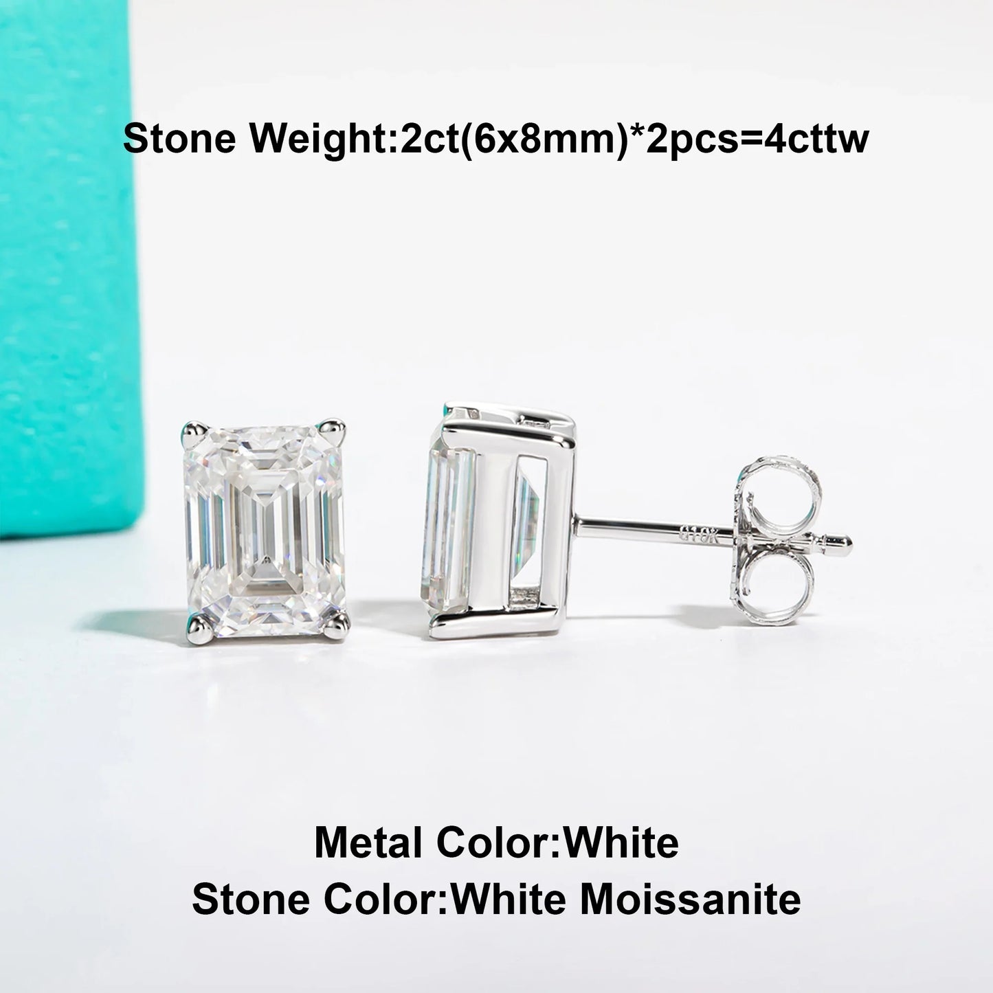 10k Gold 4/2/1ct Emerald Moissanite Stud Earrings 10K Gold Post Anti-allergy Eearrings For Women Jewelry Wholesale