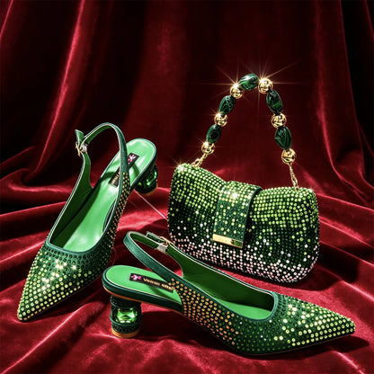New Itlian Design Blue Color Rhinestone High Heel Shoe And Bag Fashion Style Pointed-Toe Shoes For COMFORT INCLUDED Women Shoes