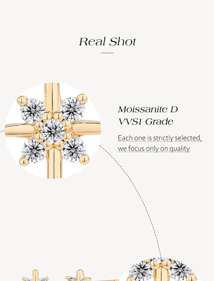 Snowflake Moissanite Earrings DVVS1 Real 925 Sterling Silver 18K Gold Plated for Women Wedding Engagement Party Jewelry