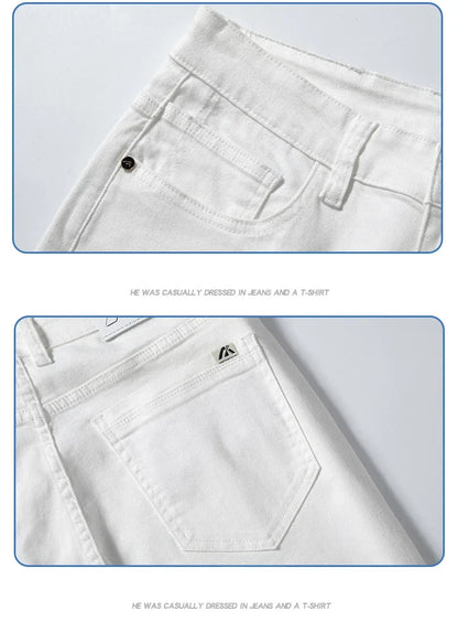 White Summer Men's Slim Jeans Classic Business Fashion High Quality Cotton Stretch Denim Pants Brand Trousers