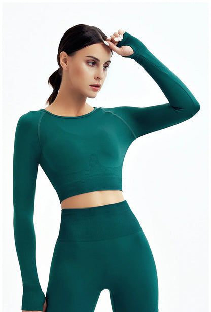2/3Pcs Women Seamless Fitness Yoga Suit Workout Long Sleeve Crop Top Shirt Sports Bra High Waist Running Leggings Gym Clothing