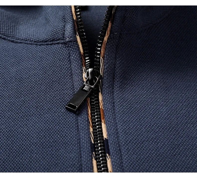 High end 100% cotton brand long sleeve T-shirt men's standing collar autumn fashionable embroidery Paul casual sports polo shirt