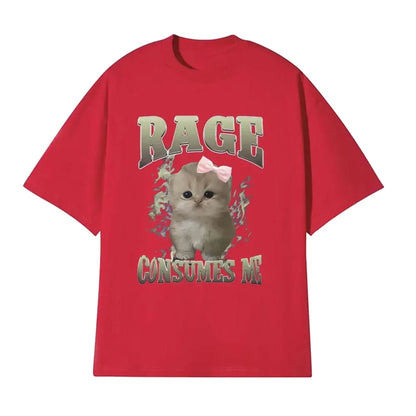 Rage Consumes Me Funny Gifts Cat Meme T Shirt Unisex Fashion Kawaii T-shirts Short Sleeve Casual T-shirts Fashion