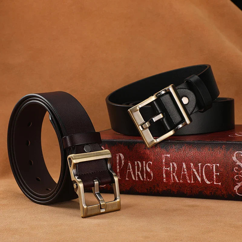 3.8cm Wide Men's Belt 110cm 120cm 130cm High-Quality Leather Belt Men's Retro Pure Cowhide Alloy Pin Buckle Jeans Men's Belt