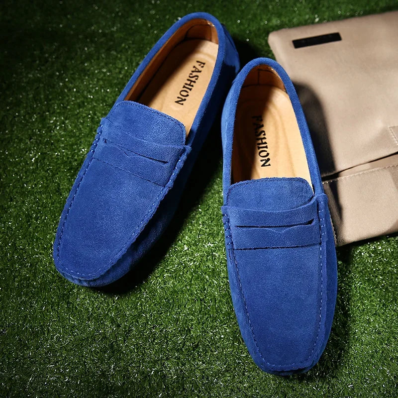 High Quality Suede Men Casual Shoes Non-slip Mens Driving Shoes Slip on Flats Loafers Leather Shoes 10 Colors Size 38-49