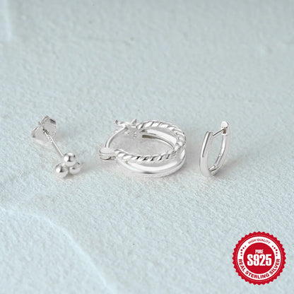 925 Sterling Silver 3PCS Zircon Double Layer Hoop Earrings For Women Minimalism Ins Earrings Fine Jewelry Party Gift