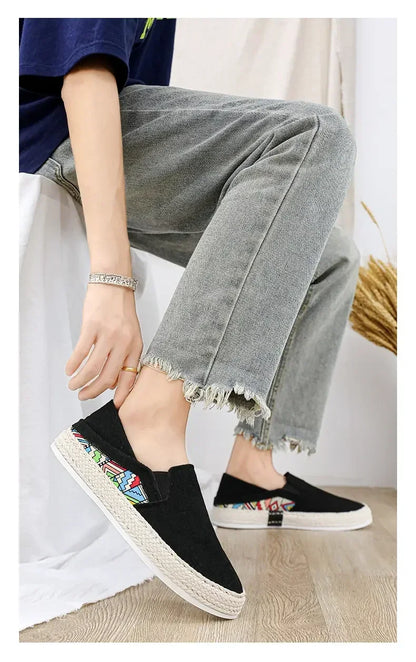 Sapatilhas Casuais Masculinas de Lona Tênis Masculino Slip-on Vulcanizado Confortáveis Sapatilhas Masculinas Mocassins Sapatos de Condução Zapatos Hombre
