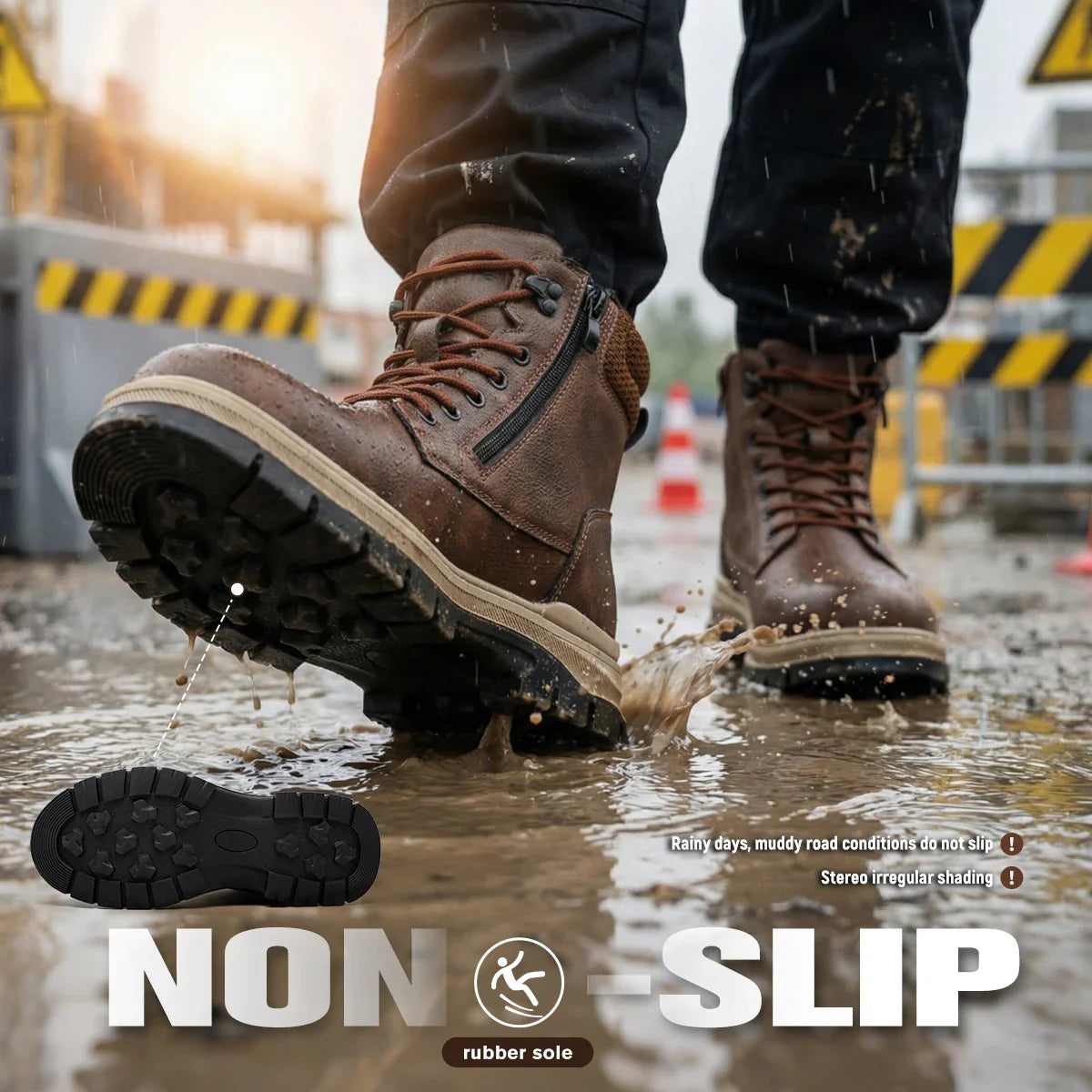 Men Work Boots Puncture-Proof  Waterproof Work Shoes Steel Toe Safety Boots Industrial Indestructible Boots Side Zipper Shoes