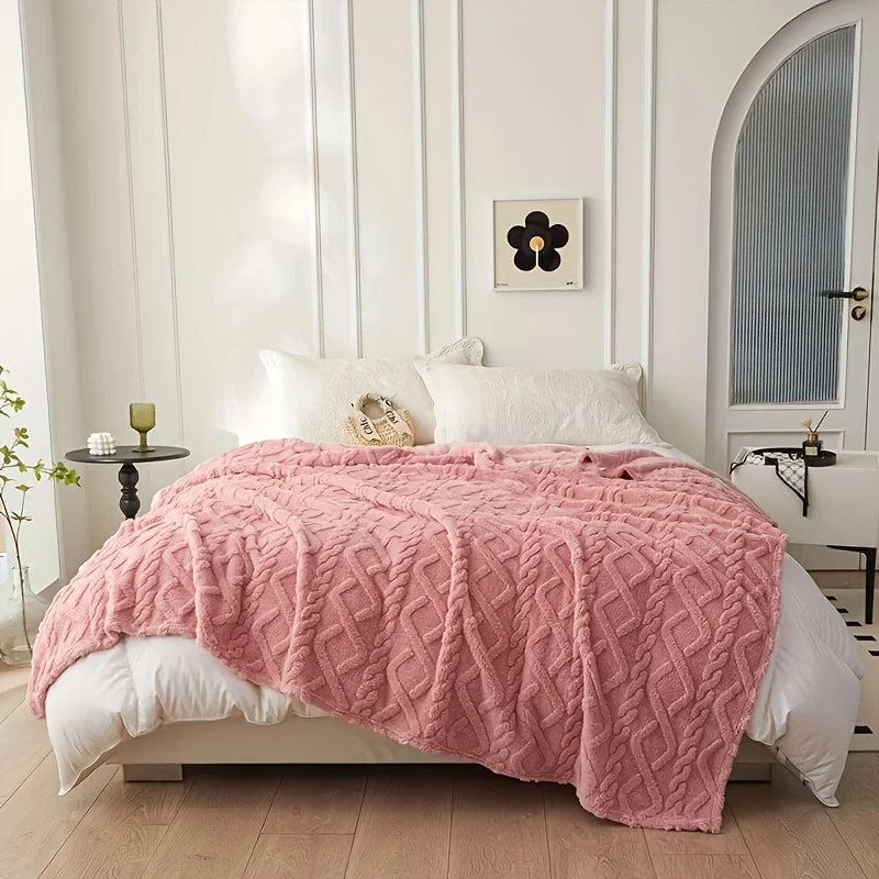 Luxury Plush Fleece Blanket, Ultra Soft Warm Light Beige Throw for Bed & Couch, Cozy French Style Bedding, Machine Washable