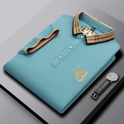 Summer novel men's high-end lace collar B-shaped short sleeved polo shirt, comfortable and casual business T-shirt