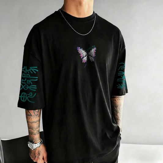 T-shirt Men's Summer New Kochou Shinobu Printing Trend American Style Ins Casual Loose Parent-child P