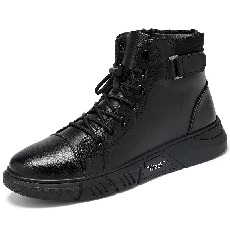 Black Leather Men Ankle Boots Winter Outdoor Casual Shoes No-slip High Top Male Work Shoes High Quanlity Light Man Chelsea Boots