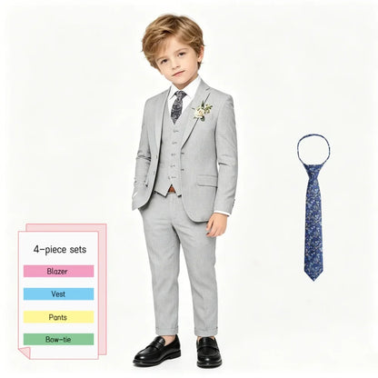 Boys' Slim-Fit 4-Piece Suit Set in Gray for Weddings & Formal Events