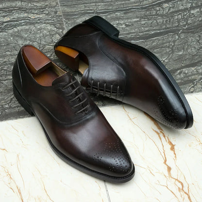 Men's Classic Italian Style Genuine Leather Oxfords Dress Shoes Lace-Up Black/Brown Business Office Wedding Formal Footwear